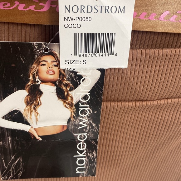 (B10) Naked Wardrobe Naked Wardrobe Solid Ribbed Leggings Coco Brown, Sz S, NWT - Picture 4 of 6